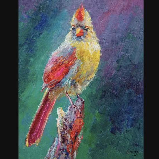 Original Bird Oil Painting Northern Cardinal Female, Artwork, Oil Painting, Original Oil Painting Bird, Handmade Art, Impressionist Art