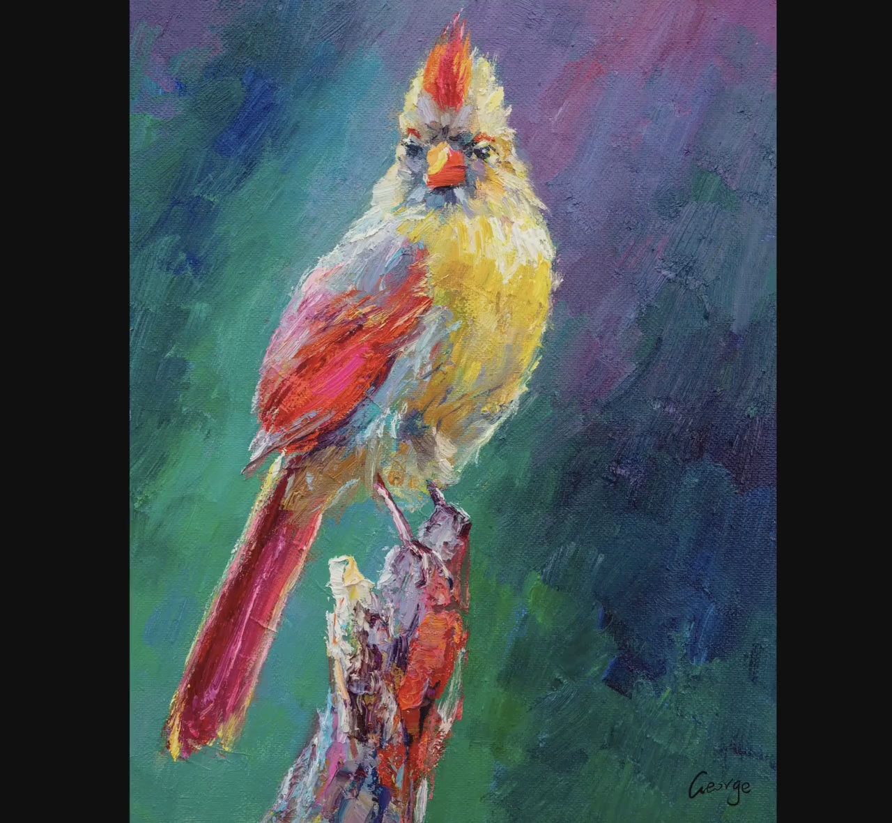 Original Bird Oil Painting Northern Cardinal Female, Artwork, Oil Painting, Original Oil Painting Bird, Handmade Art, Impressionist Art