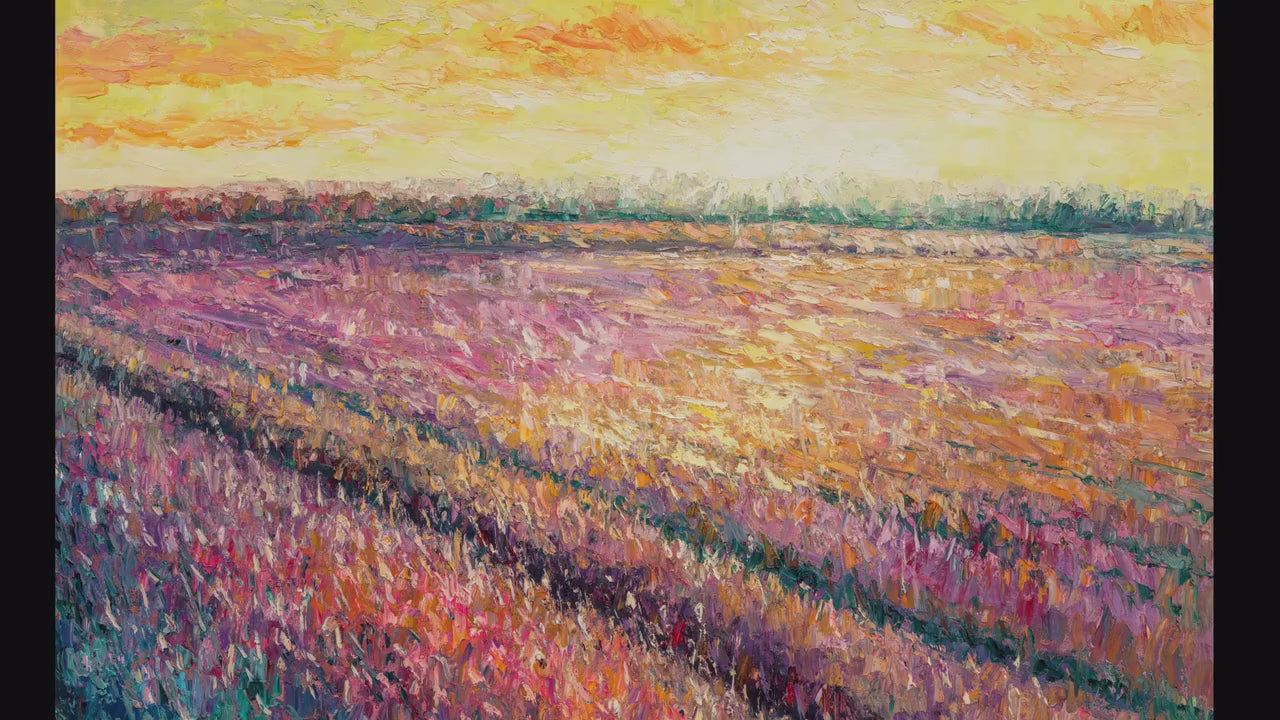 Oil Painting, Landscape Painting, Canvas Art,  Oil Painting Original, French Provence Purple Lavender Field Sunset, Palette Knife Painting