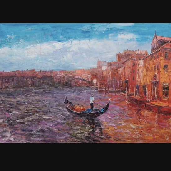 Oil Painting Venice Grand Canal Gondola, Wall Hanging, Paintings On Canvas, Cityscape, Palette Knife Oil Painting, Contemporary Art, Impasto