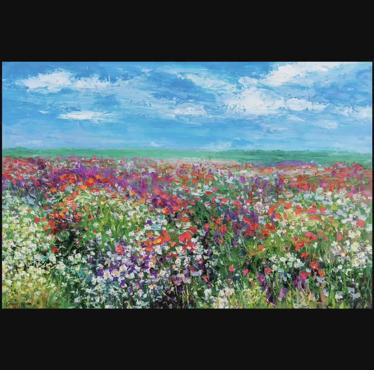 Oil Painting Landscape Spring Flowers, Large Painting, Handmade Art, Modern Wall Art, Oil Painting Original, Stretched Canvas, Ready To Ship