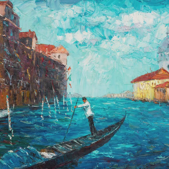 Venice Grand Canal Gondola, Canvas Art, Paintings On Canvas, Oversized Wall Art, Impasto Paintings On Canvas, Birthday Gift, Ready To Ship