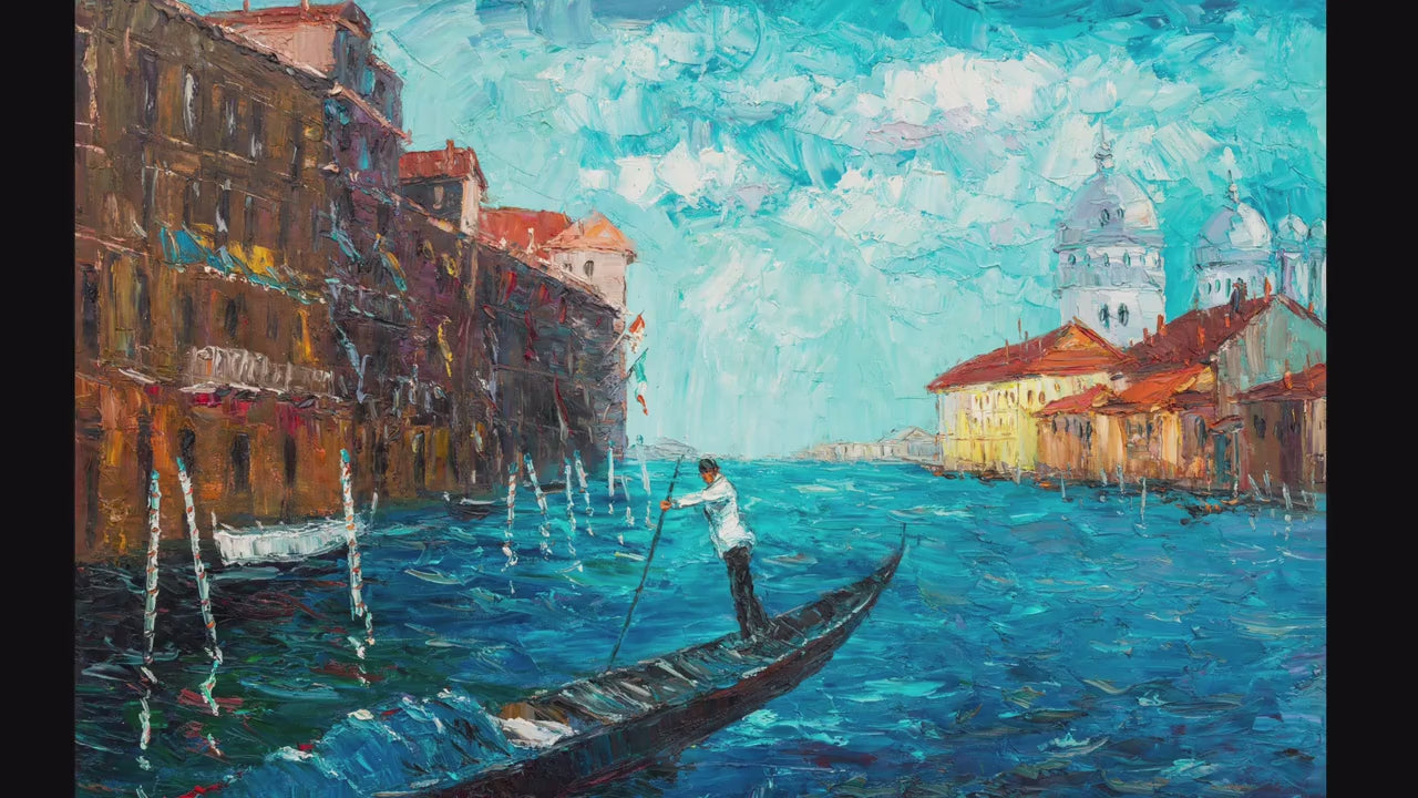 Venice Grand Canal Gondola, Canvas Art, Paintings On Canvas, Oversized Wall Art, Impasto Paintings On Canvas, Birthday Gift, Ready To Ship