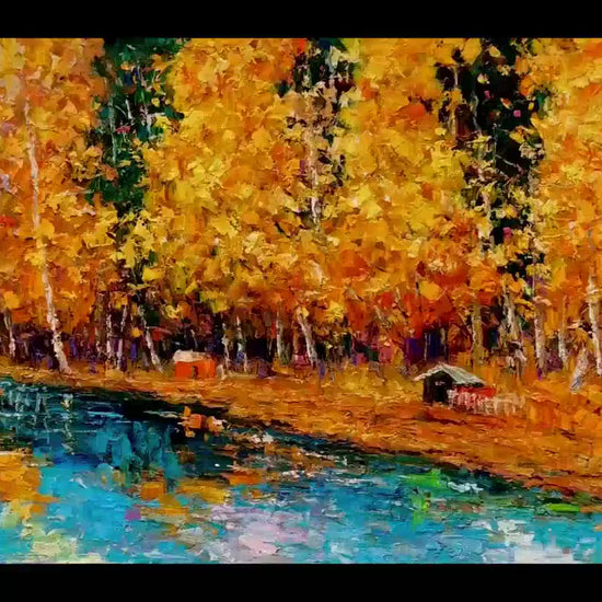 Landscape Oil Painting Autumn Forest By The River, Canvas Wall Art, Oil Painting, Landscape, Oversized Paintings On Canvas, Rustic Painting