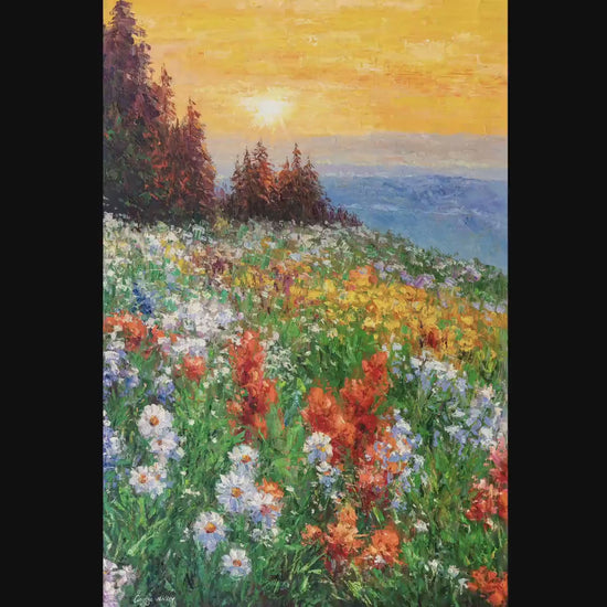 Original Oil Painting Spring Field Wild Flowers, Fine Art, Oil Painting, Landscape Painting, Large Wall Art, Hand Painted, Rustic Painting
