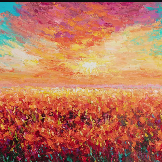 Wildflowers Fields Sunset, Artwork, Oil On Canvas Painting, Abstract Landscape, Large Art, Original Wall Art, Wall Decoration, Ready To Ship