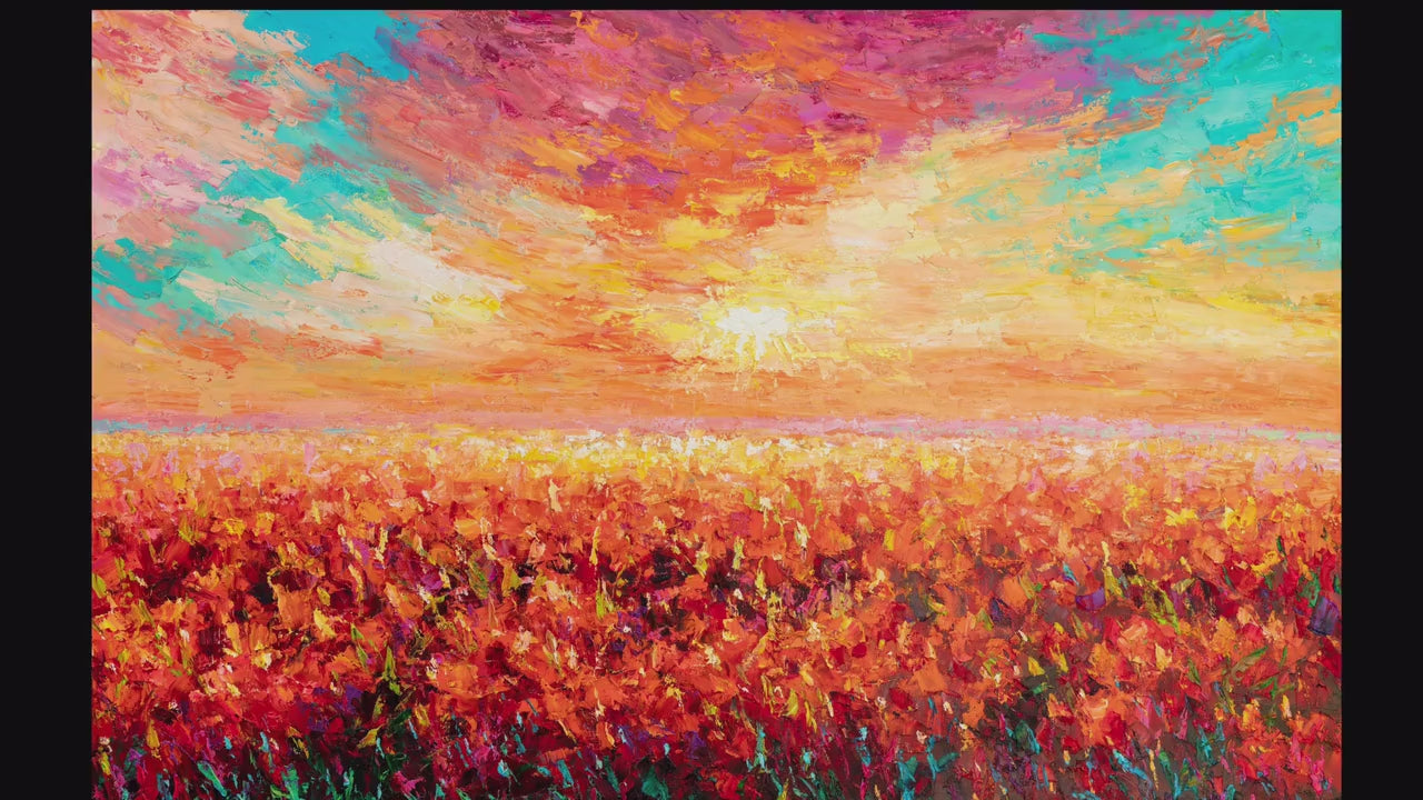 Wildflowers Fields Sunset, Artwork, Oil On Canvas Painting, Abstract Landscape, Large Art, Original Wall Art, Wall Decoration, Ready To Ship