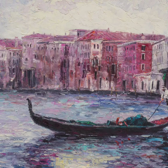 Oil Painting, Seascape, Itanlian Venice Gondola Sunset, Large Art, Original Oil Painting, Palette Knife Painting, Landscape Oil Painting