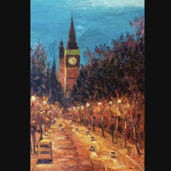 Oil Painting London Tower Street At Night, Hand Painted, Rustic Oil Painting, Original Artwork, Aesthetic Room Decor, Ready To Ship