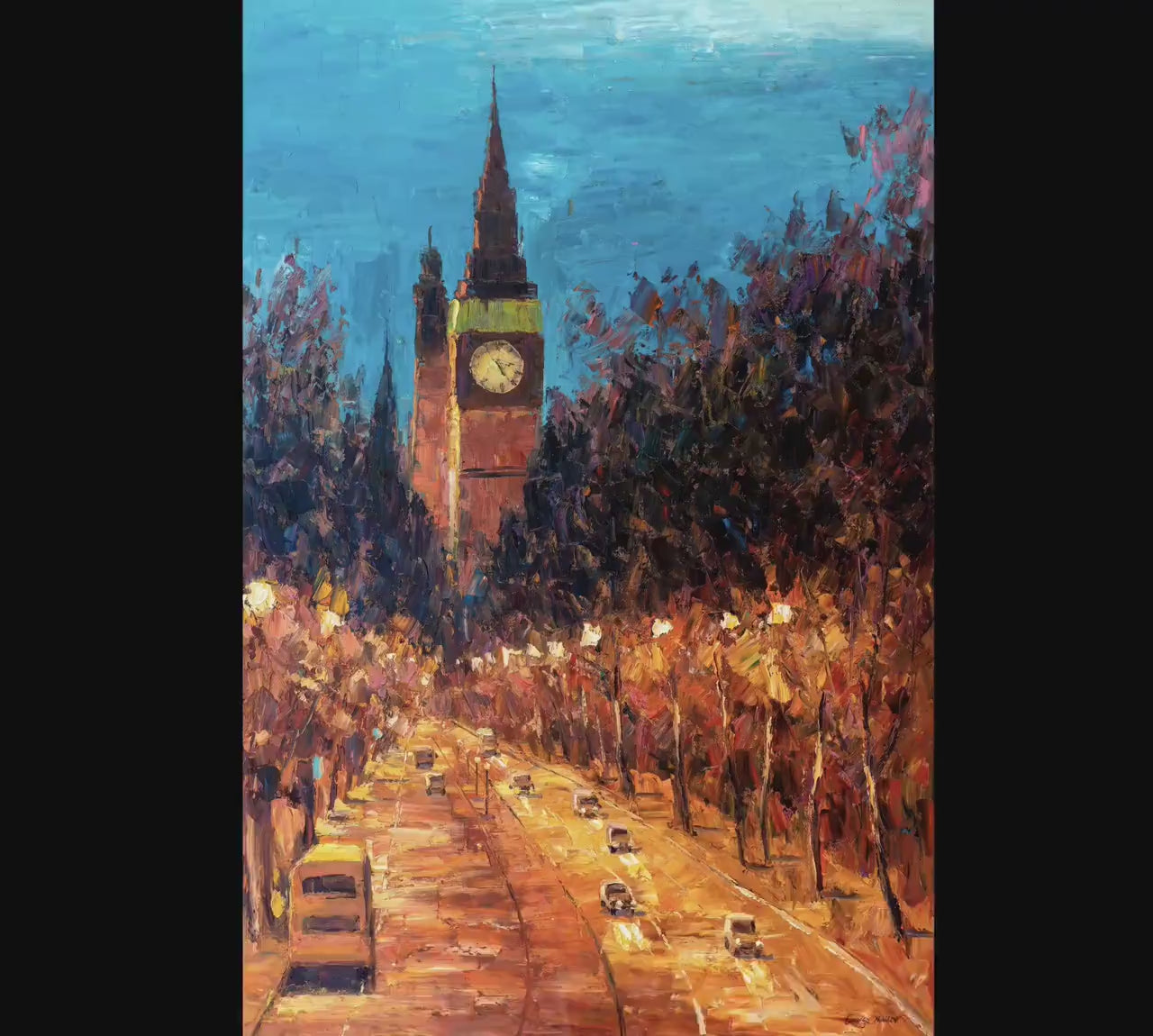 Oil Painting London Tower Street At Night, Hand Painted, Rustic Oil Painting, Original Artwork, Aesthetic Room Decor, Ready To Ship