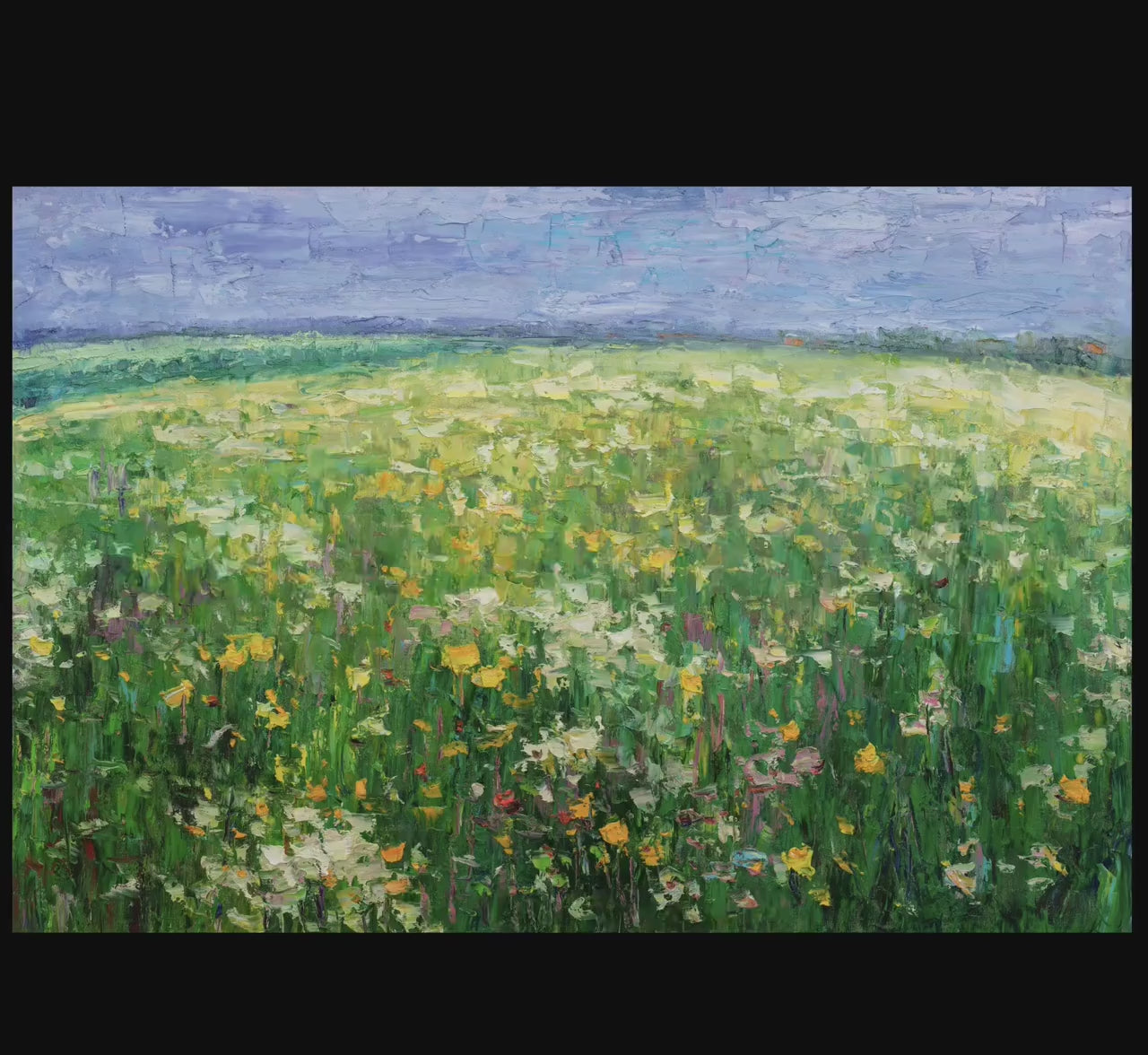 Oil Painting Spring Field With Wild Flowers, Fine Art, Oil On Canvas Painting, Landscape, Impasto Oil Painting, Oil Painting Original