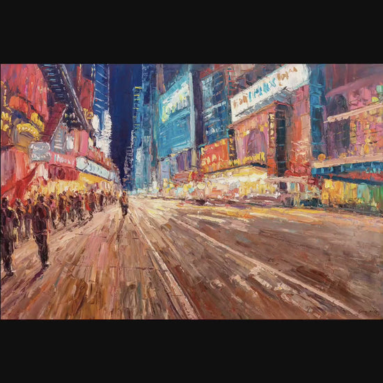 Oil Painting New York Street at Night Times Square, New York, Abstract Large Canvas Art, Oil Painting Original, Large Abstract Oil Painting