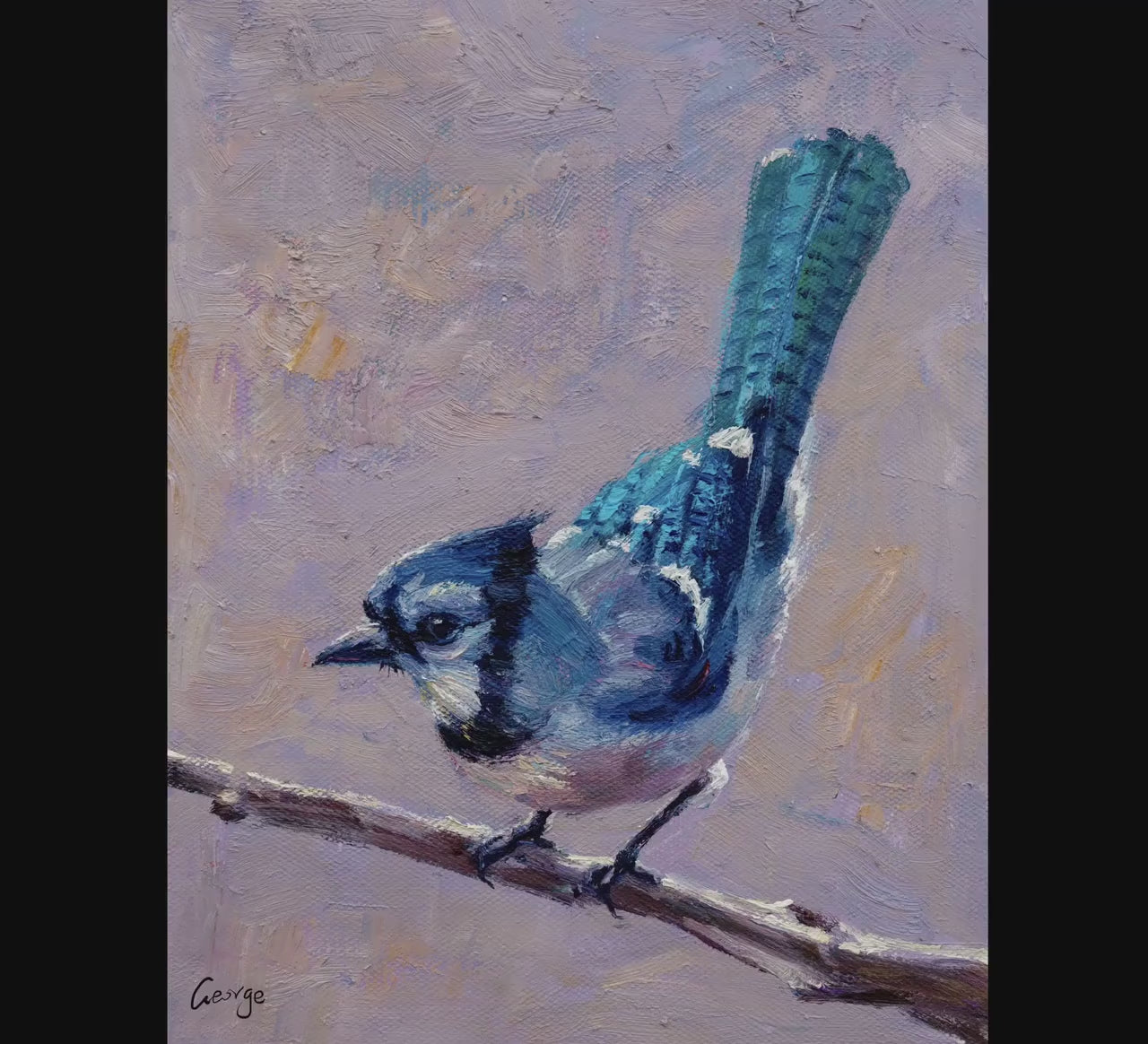 Small Oil Painting Blue Jay Bird, Canvas Painting, Wall Art Painting, Original Painting Bird, Rustic Oil Painting, Paintings On Canvas