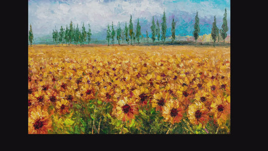 Oil Painting Sunflower Fields, Canvas Art, Paintings On Canvas, Landscape Painting, Oversized Painting, Impasto Painting, Housewarming Gift