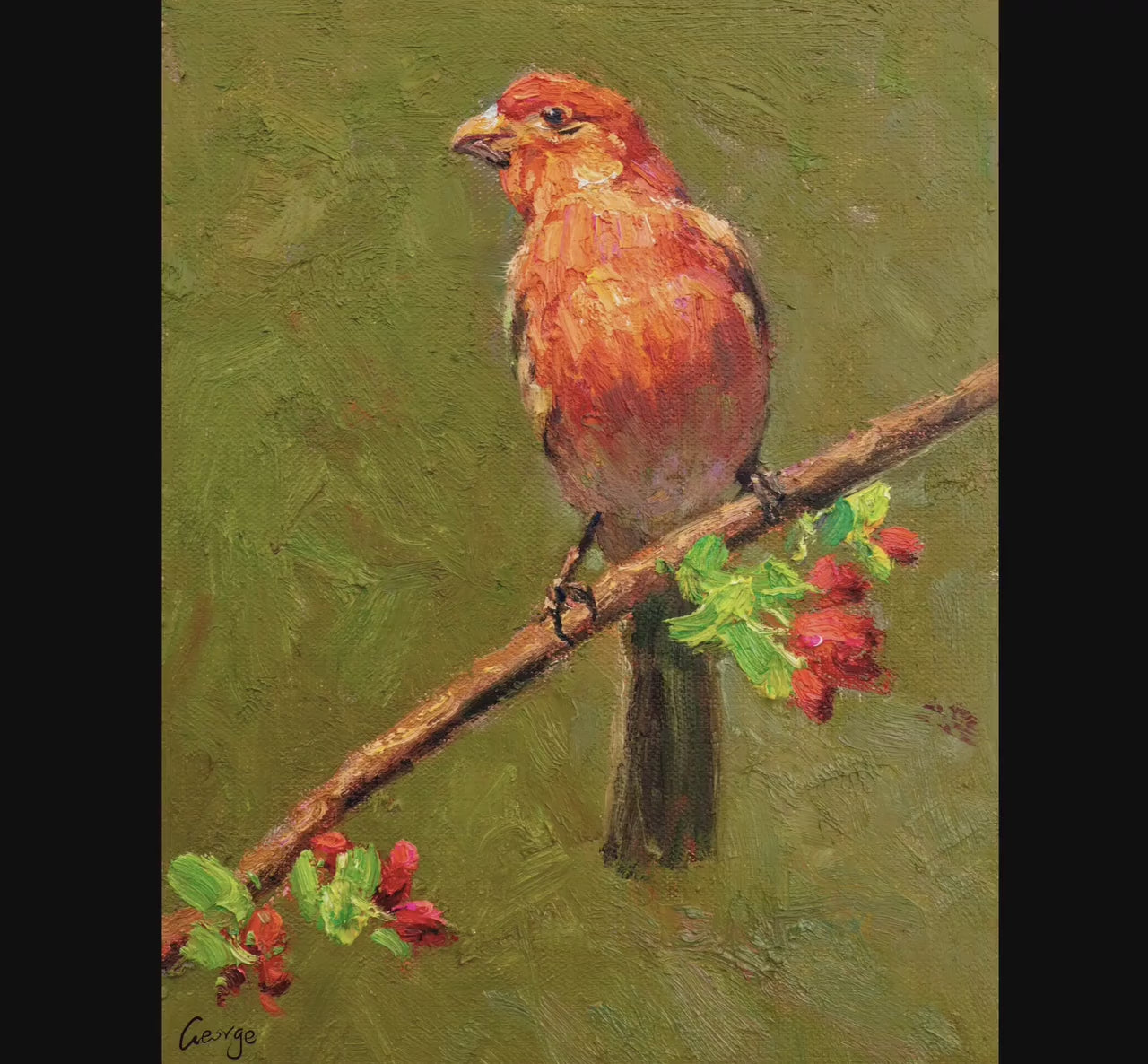 Original Oil Painting Red Bird, Canvas Wall Art, Oil Painting, Oil Painting Of Bird, Handmade Painting, Impressionist Art, Texture Painting