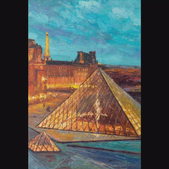 Canvas Oil Painting Louvre Museum Paris at Night, Abstract Landscape Painting, Large  Wall Art, Modern Art, Original Abstract Painting