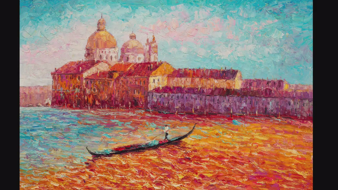 Venice Grand Canal Gondola Canvas Wall Art, Oil On Canvas Painting, Large Wall Art, Hand Painted, Stretched Canvas, 70S Oil Painting