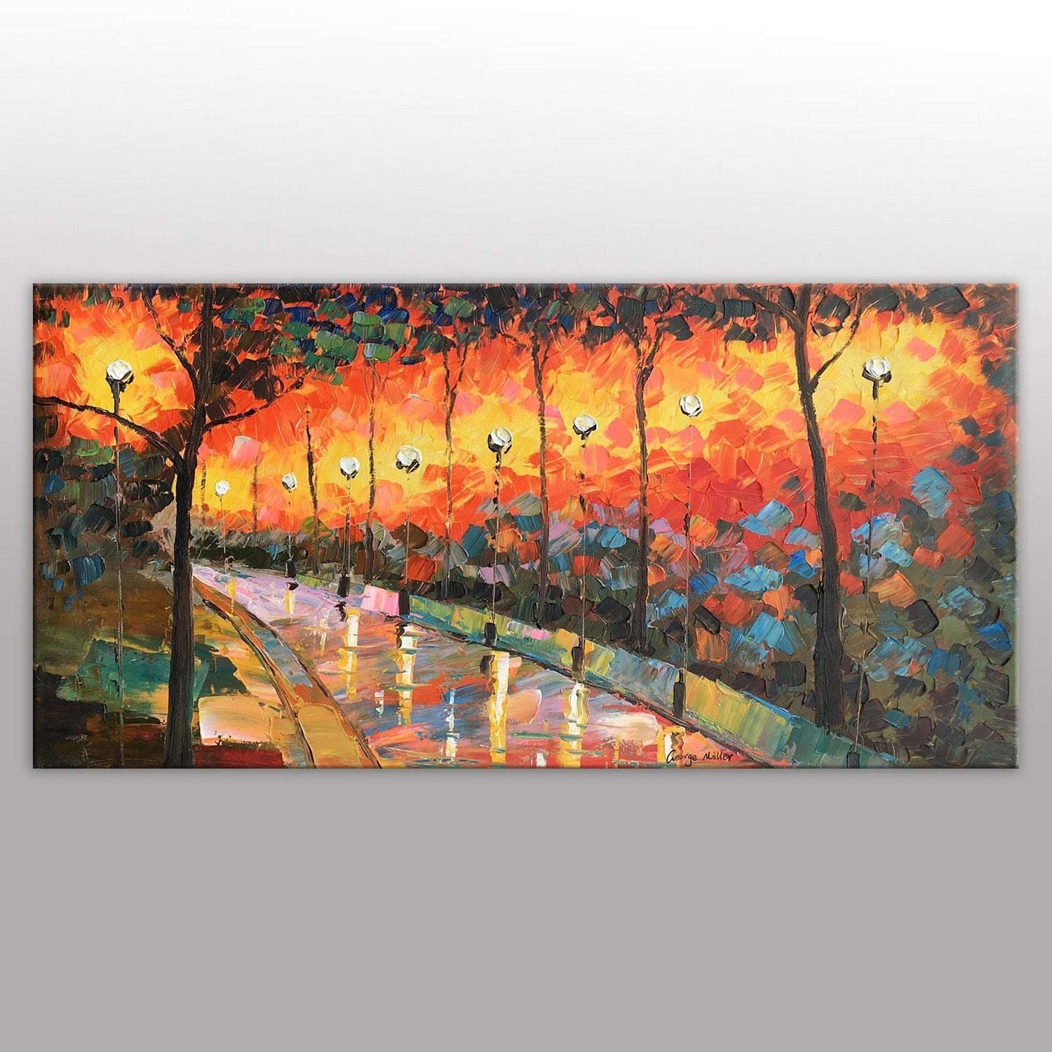 Transform your space with breathtaking Landscape Painting - Autumn Night, An Original Oil Painting by George Miller