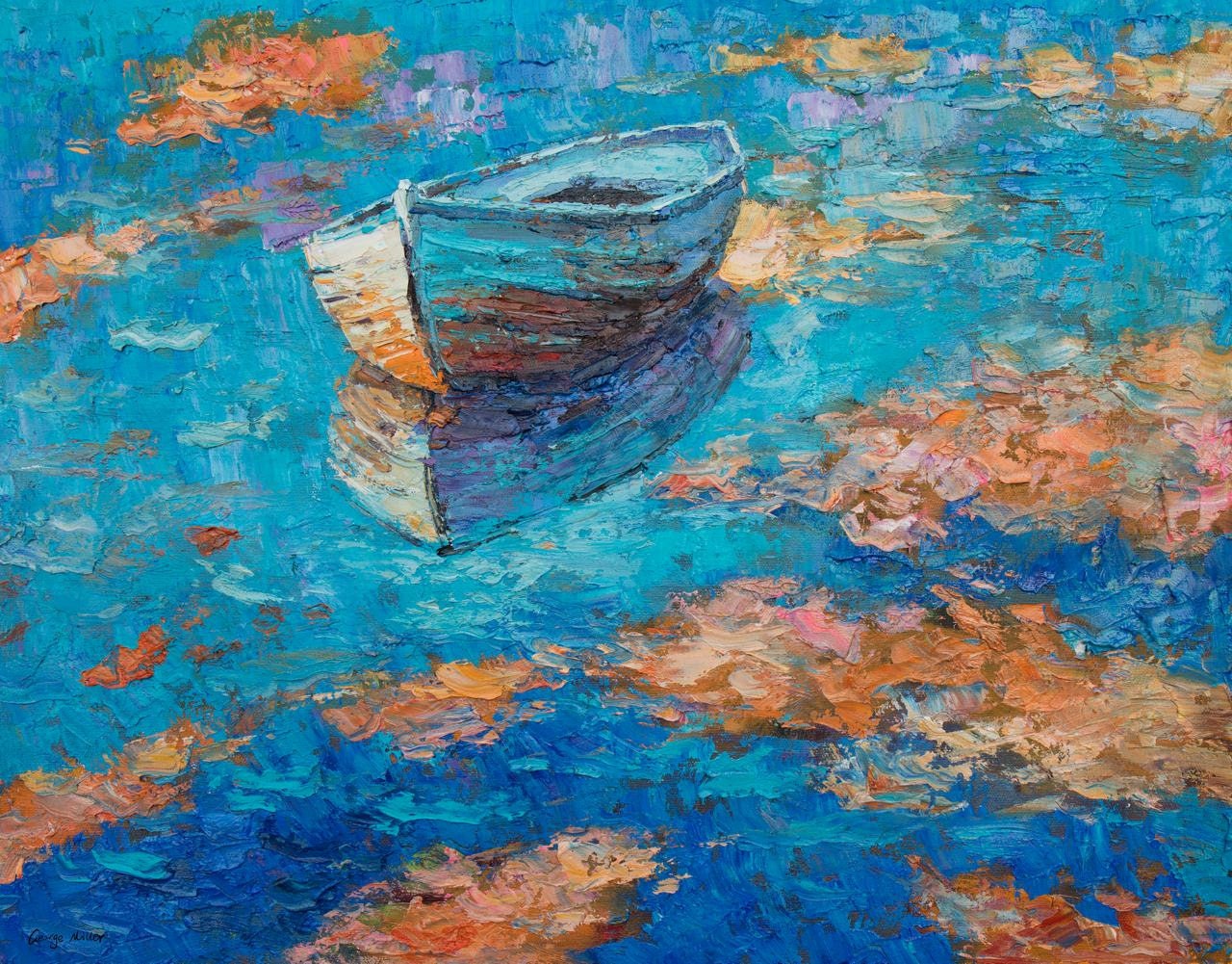 Original Oil Painting, Abstract Art, Fishing Boat, Abstract Wall Art, Wall Decor, Knife Art, Abstract Canvas Art, Seascape Oil Painting