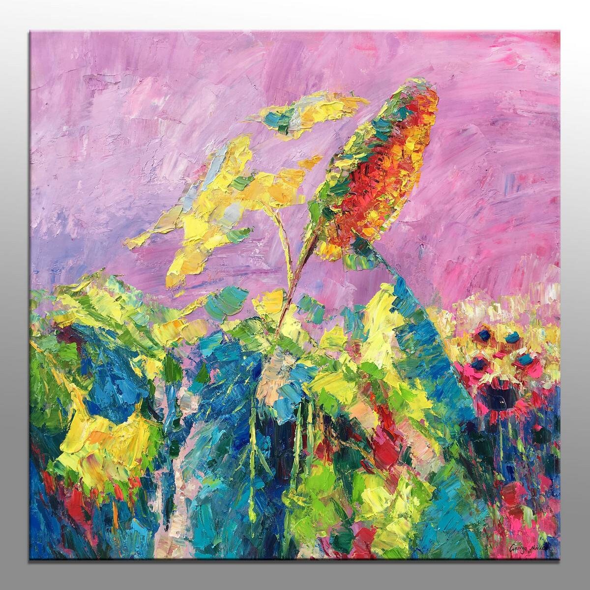 Sunflowers Oil Painting, Floral Painting, Oil Painting Square, Large Art, Original Art, Abstract Floral Painting, Palette Knife Painting