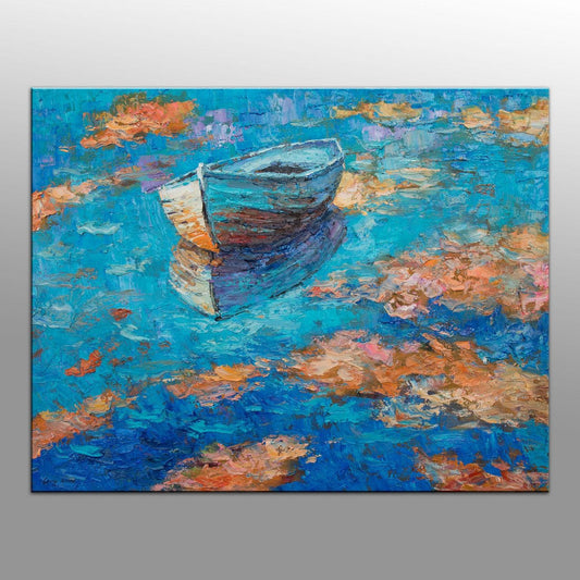 Original Oil Painting, Abstract Art, Fishing Boat, Abstract Wall Art, Wall Decor, Knife Art, Abstract Canvas Art, Seascape Oil Painting