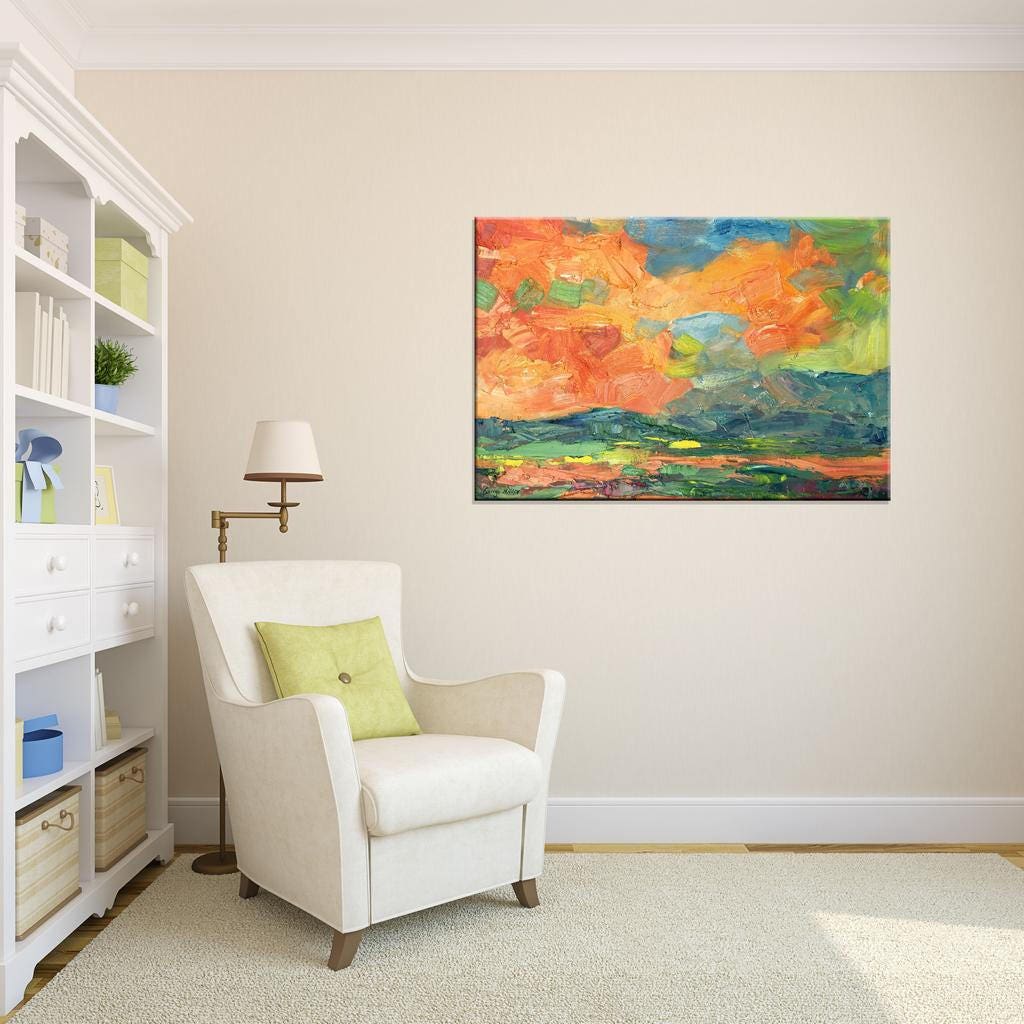 Add a touch of elegance to your space with Fine Art Landscape Oil Painting by George Miller - A Spring Skyscape masterpiece