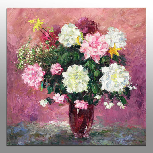 Floral Oil Painting: Abstract Canvas, Pink | 36x36 inches, Ready to Hang | Wall Decor, Large Abstract Painting, Contemporary Art, Pink