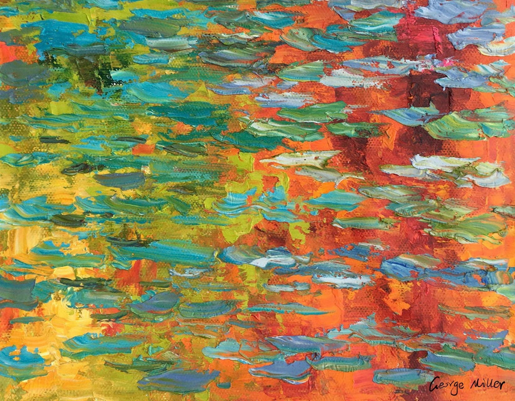 Abstract Canvas Painting, Landscape Painting, Waterlilies, Abstract Oil Painting, Oil Painting Original, Spring Landscape Painting