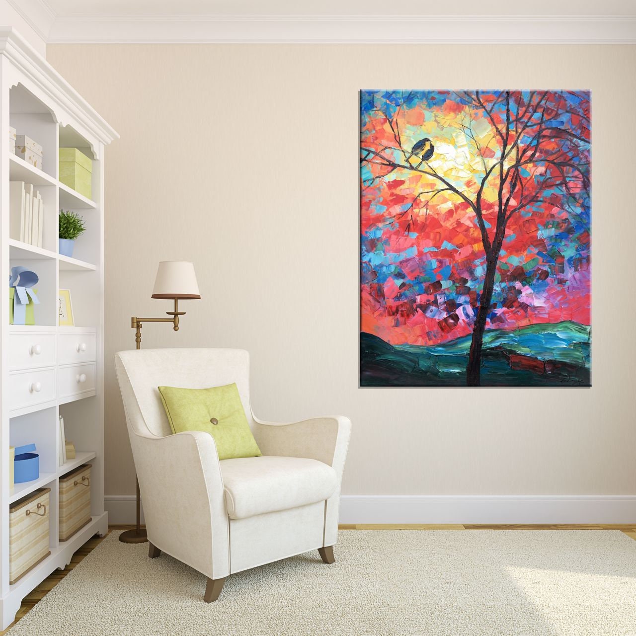 Oil Painting, Tree Art, Abstract Canvas Art, Painting Abstract, Living Room Decor, Original Painting, Large Wall Art Painting, Birds Art