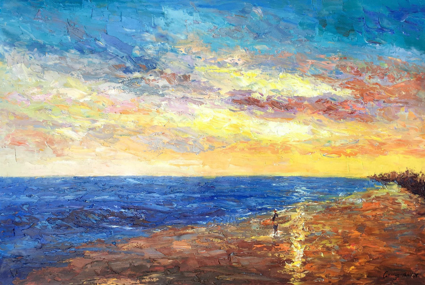 Oil Painting Seascape Beach Sunset, Canvas Art, Abstract Oil Painting, Large Art, Landscape Painting, Kitchen Wall Decor, Original Artwork