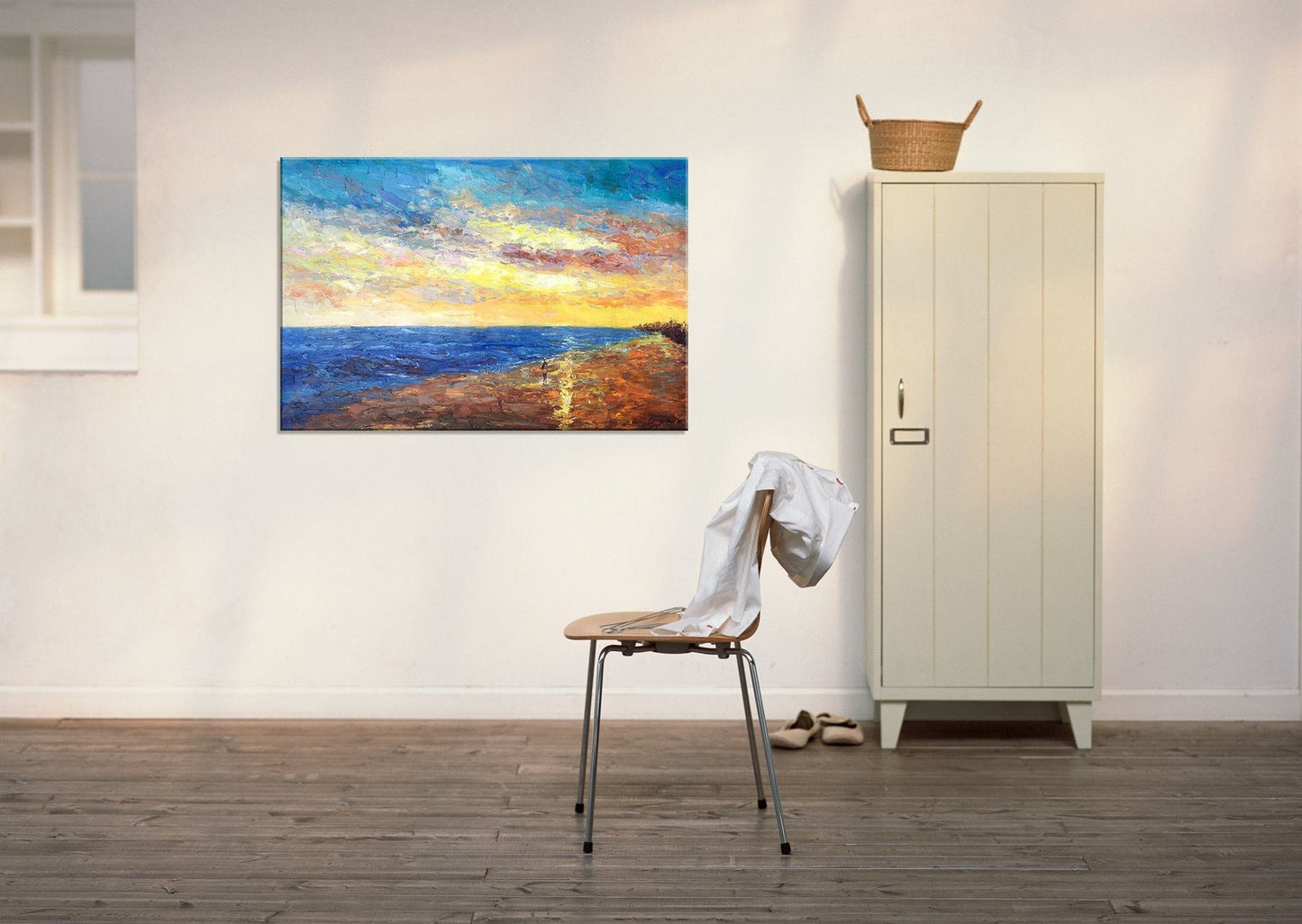 Oil Painting Seascape Beach Sunset, Canvas Art, Abstract Oil Painting, Large Art, Landscape Painting, Kitchen Wall Decor, Original Artwork