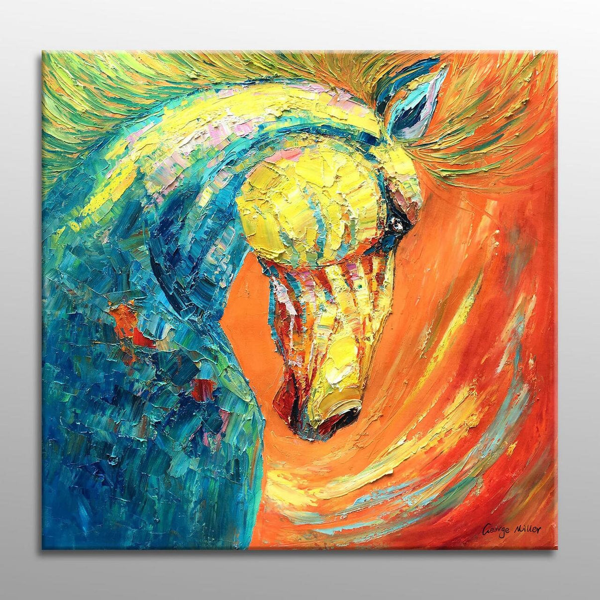 Horse Wall Art: Abstract Oil Painting | Canvas Wall Decor | 36x36 inch ...