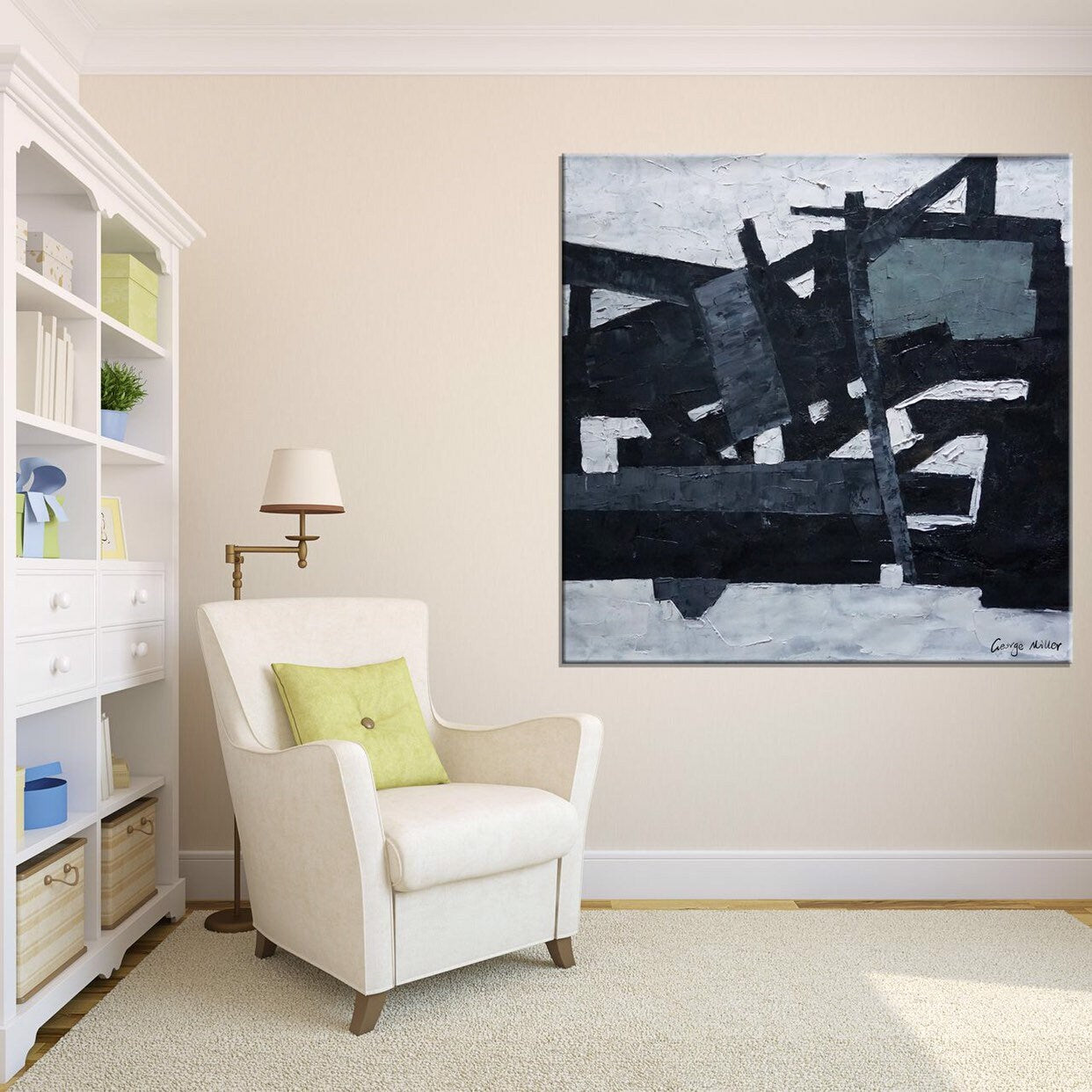 Extra Large Abstract Wall Art | Black and White | Contemporary Painting | 36x36 inches, Contemporary Art, Black and White Art, Large Art