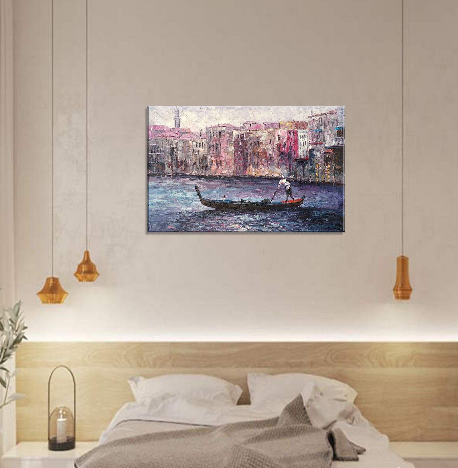 Italian Venice Oil Painting, Gondola, Palette Knife Painting, Living Room Art, Modern Art, Abstract Painting, Large Wall Art Painting, Huge