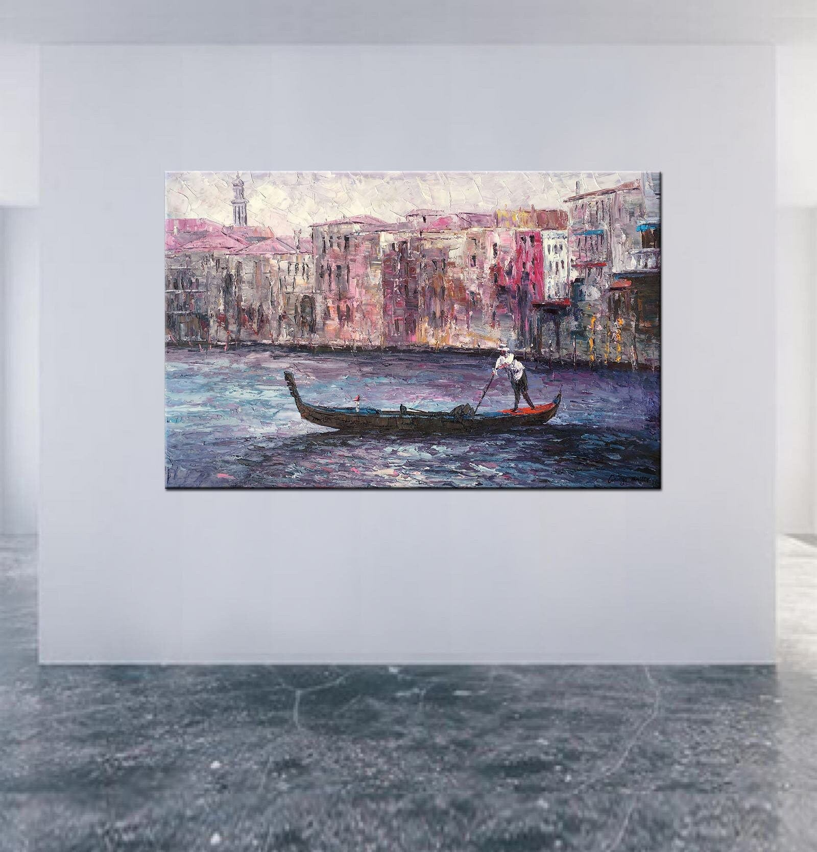 Italian Venice Oil Painting, Gondola, Palette Knife Painting, Living Room Art, Modern Art, Abstract Painting, Large Wall Art Painting, Huge