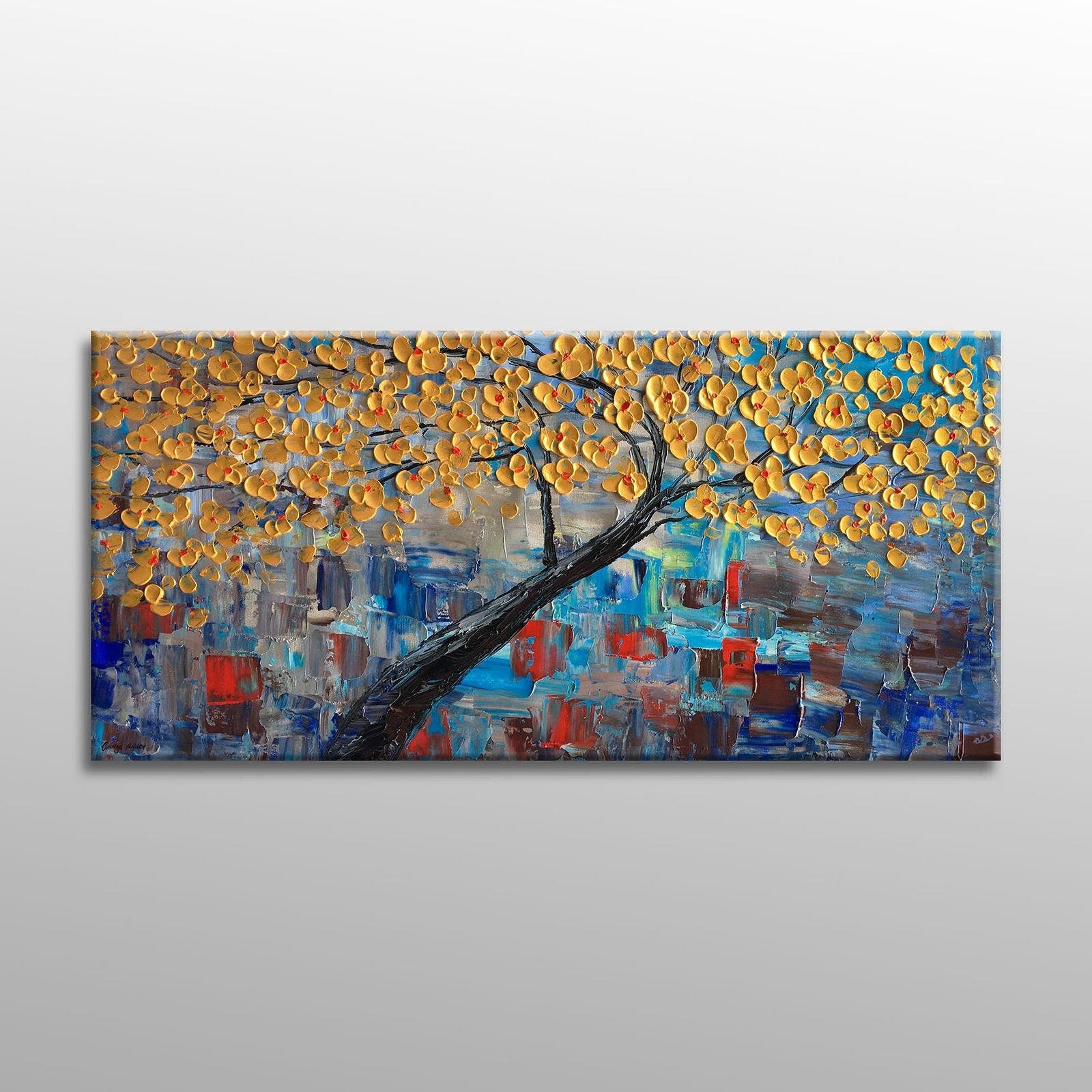 Abstract Flower Painting Modern Painting Original Art Wall Art Contemporary Wall Art Large Canvas Art Tree Painting Art Ready to Hang Framed