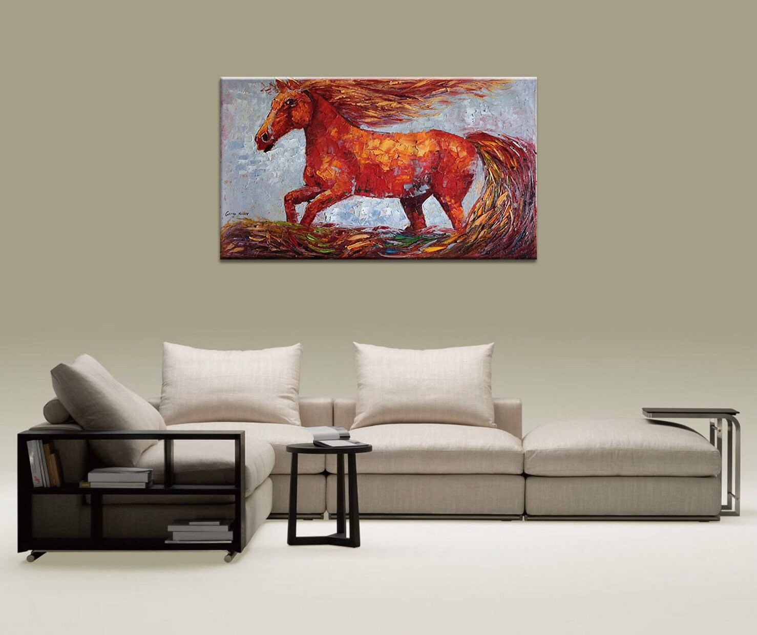 Horse Oil Painting, Palette Knife Oil Painting, Large Horse Art, Coffee Wall Art, Abstract Oil Painting, Living Room Wall Art, Horses Art
