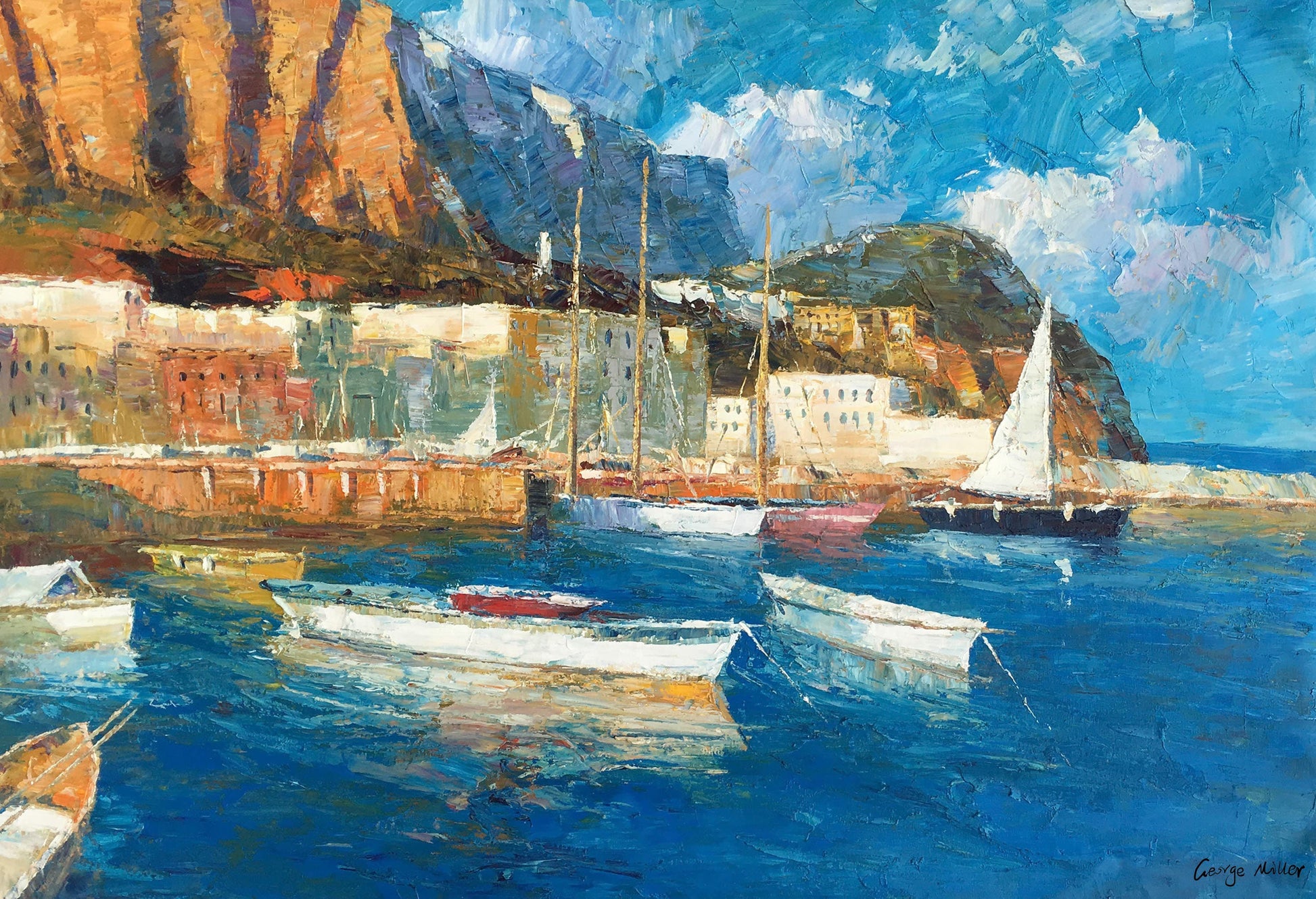 Oil Painting Seascape Habor Boats, Modern Art, Living Room Wall Decor, Abstract Canvas Art, Oil Painting Original, Seascape Painting