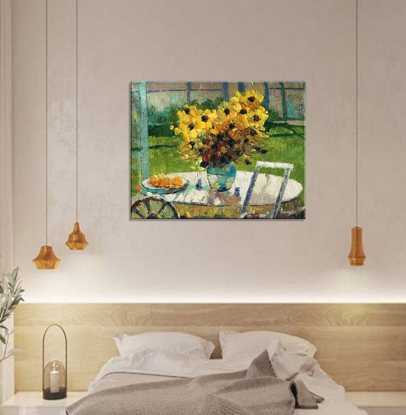 Large Sunflowers Oil Painting Flower Painting Abstract Art Canvas Wall Art Original Art Garden Painting Contemporary Art Canvas Painting