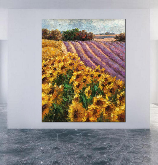 Sunflower Fields, Artwork, Oil Painting, Floral Painting, Extra Large Wall Art, Handmade Art, Contemporary Art, Texture Painting, Yellow Art