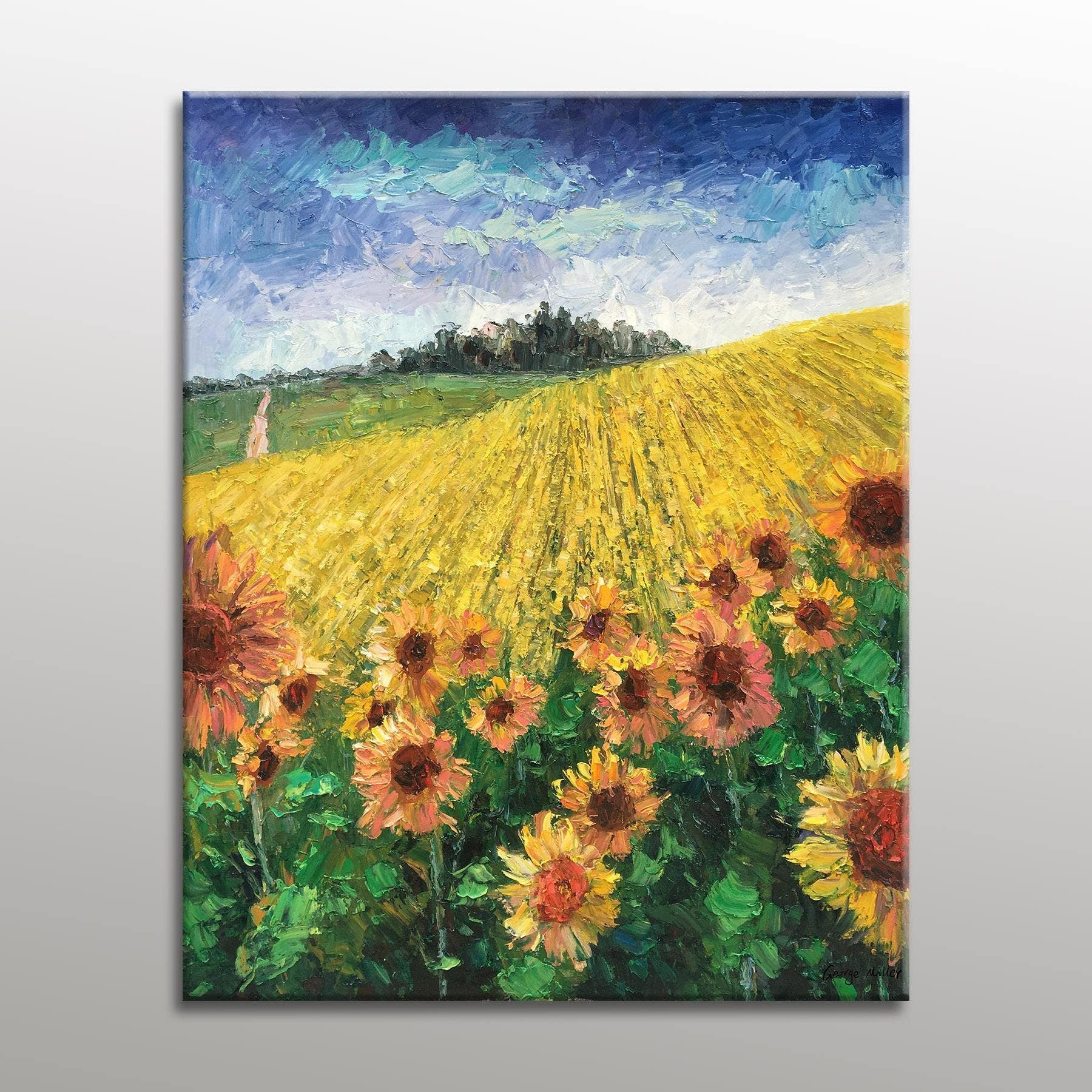 Oil Painting Tuscany Sunflower Fields: Large Original Canvas Art | Ready to  Hang | 32x40 inches - Stretched Canvas, Ready To Ship