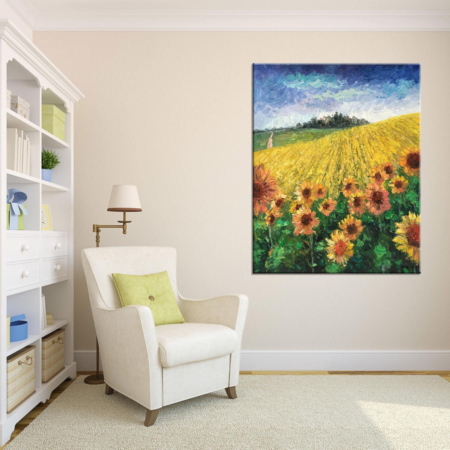 Original Landscape Oil Painting Provence Sunflower Fields, Large Canvas Art, Abstract Painting, Canvas Art, Contemporary Painting, Large Art