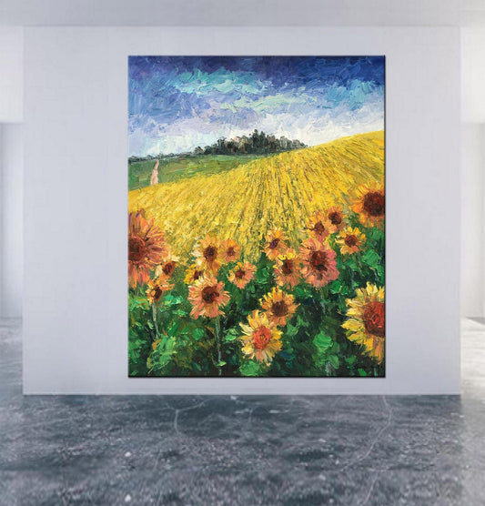 Original Landscape Oil Painting Provence Sunflower Fields, Large Canvas Art, Abstract Painting, Canvas Art, Contemporary Painting, Large Art
