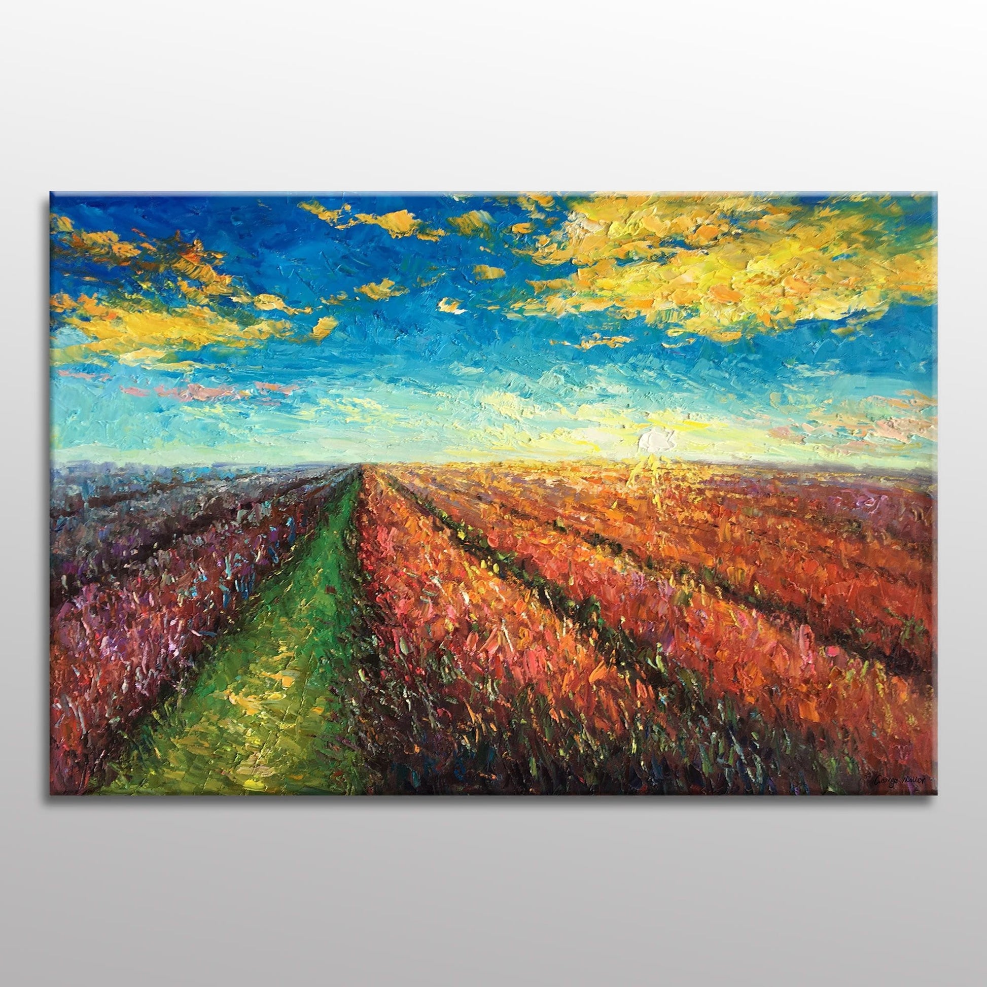 Landscape Painting, Oil Painting, Provence Lavender Fields at Dawn, Canvas Wall Art, Bedroom Decor, Large Art, Painting Abstract