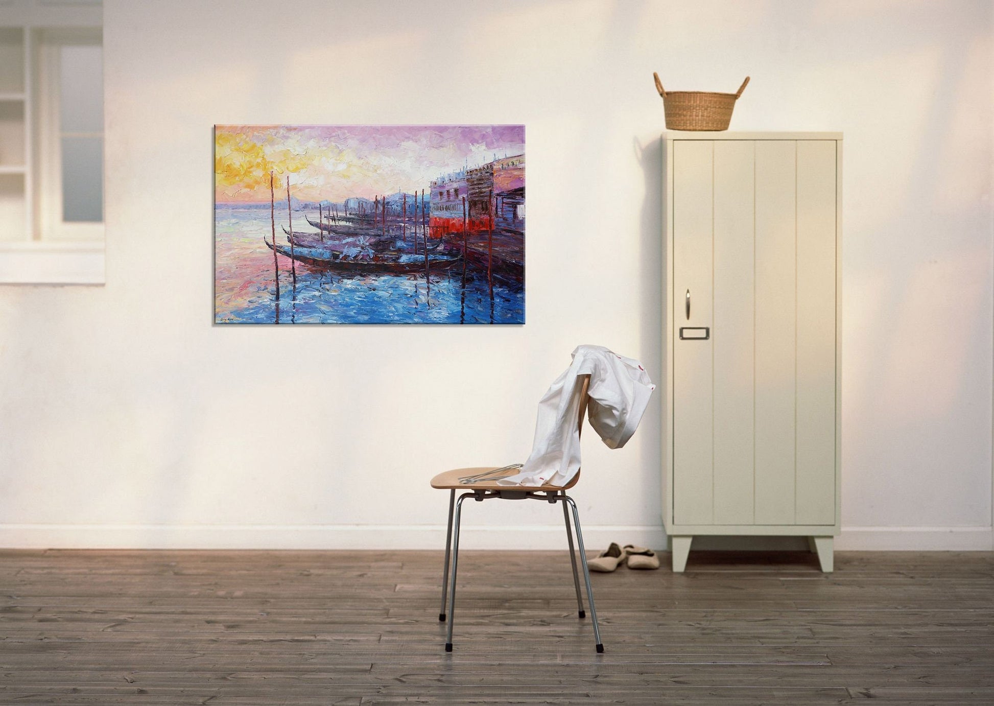 Extra Large Custom Oil Painting Venice at Dawn Gondola, Living Room Wall Decor, Large Wall Decor, Abstract Canvas Art, Contemporary Art