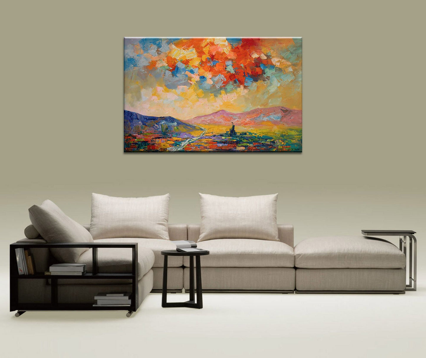 Abstract Landscape Oil Painting Mountain Sunset, Artwork, Oil Painting, Landscape, Large Painting, Handmade Painting, Contemporary Art