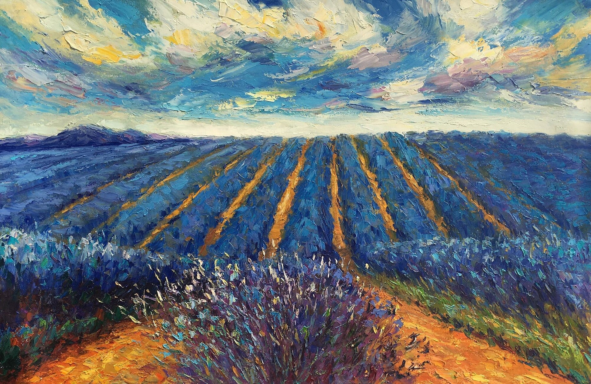 Landscape Oil Painting French Provence Lavender Fields, Canvas Art, Oil On Canvas Painting, Landscape Wall Art, Large Art, Contemporary Art