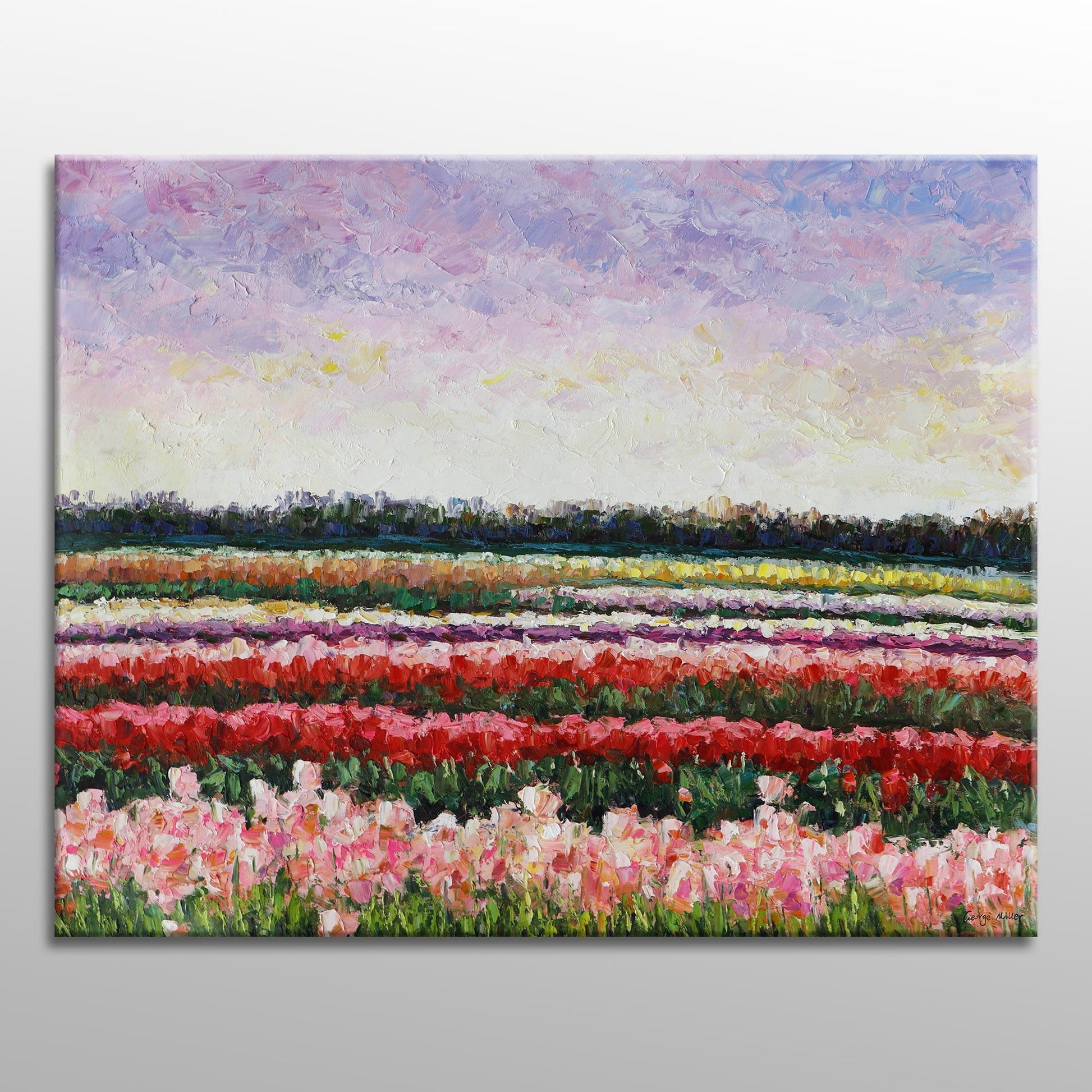 Experience the beauty of spring with our Landscape Oil Painting of Poppy Fields! Perfect for your home decor needs - Spring Decor Wall Art