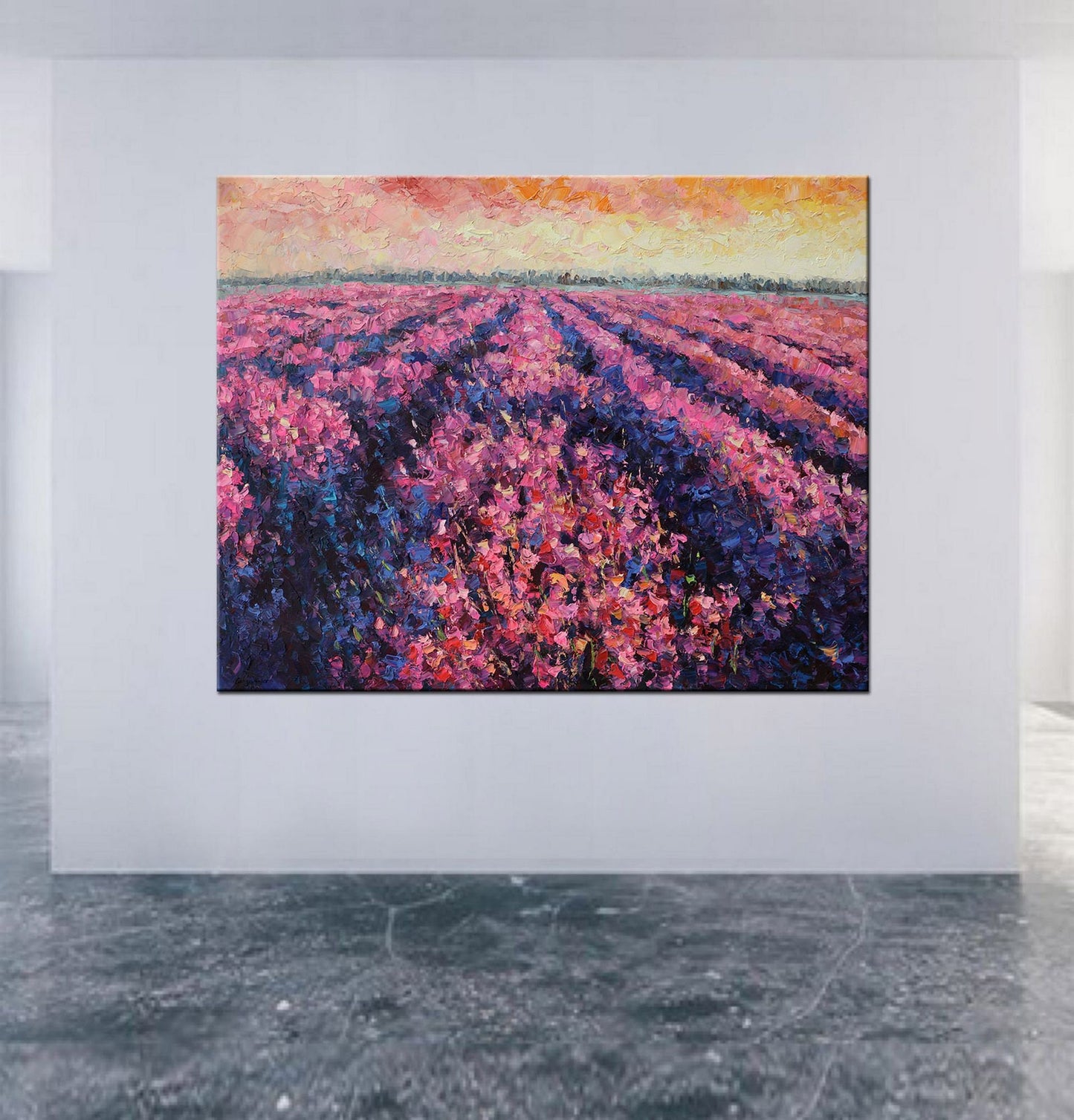 Large Oil Painting Provence Lavender Fields, Wall Decor, Abstract Canvas Painting, Landscape Painting, Landscape Painting, Living Room Art