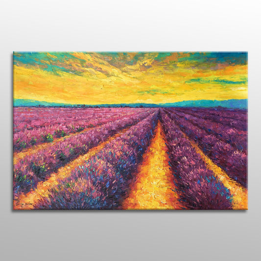 Provence Lavender Fields Landscape Oil Painting, Fine Art, Paintings On Canvas,Oversized Painting, Handmade Painting, Contemporary Art